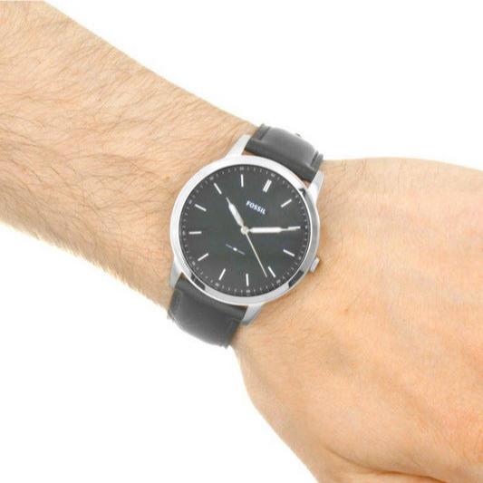 Fossil The Minimalist Three Hand Black Dial Black Leather Strap Watch for Men - FS5398