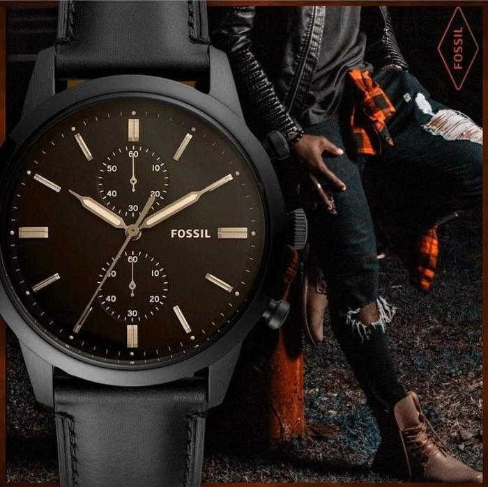 Fossil Goodwin Chronograph Black Dial Black Leather Strap Watch for Men - FS5585 Buy Now By Fossil