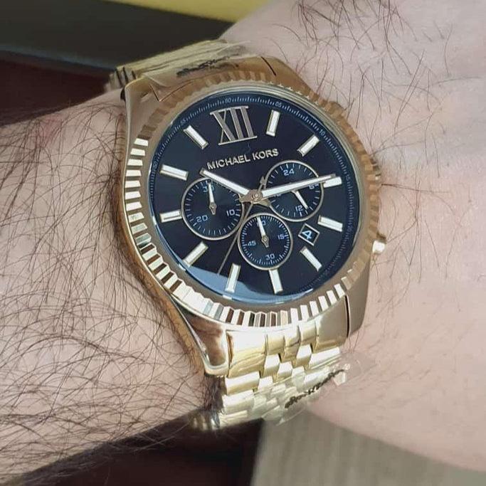 Michael Kors Lexington Chronograph Black Dial Gold Steel Strap Watch for Men - MK8286 Buy Now By Michael Kors