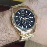 Michael Kors Lexington Chronograph Black Dial Gold Steel Strap Watch for Men - MK8286 Buy Now By Michael Kors