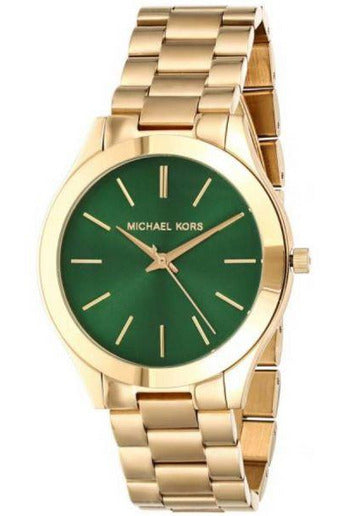 Michael Kors Slim Runway Green Dial Gold Steel Strap Watch for Women - MK3435 Buy Now By Michael Kors