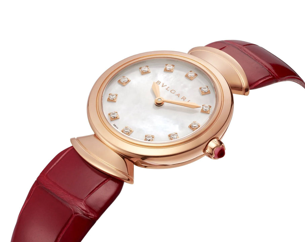 Bvlgari Divas Dream Diamonds Mother of Pearl Dial Red Leather Strap Watch for Women - DREAM102840 Buy Now By Bvlgari