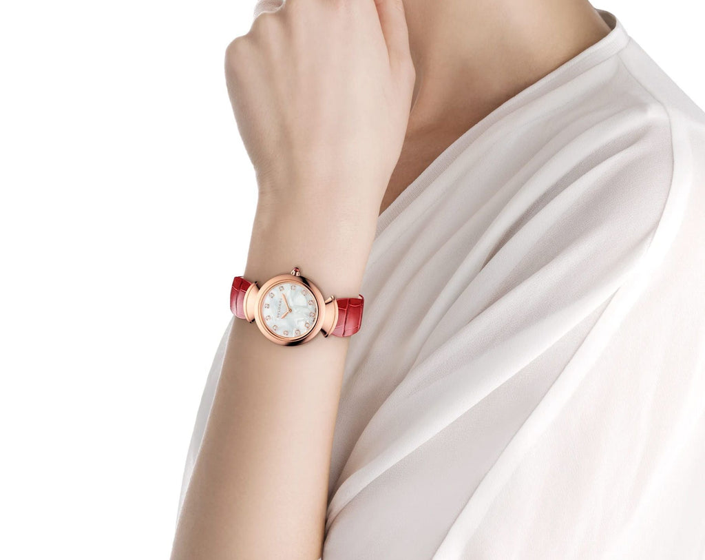 Bvlgari Divas Dream Diamonds Mother of Pearl Dial Red Leather Strap Watch for Women - DREAM102840 Buy Now By Bvlgari