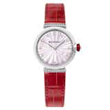 Bvlgari Lvcea Intarsio Diamonds Mother of Pearl Pink Dial Red Leather Strap Watch for Women - LVCEA103619 Buy Now By Bvlgari