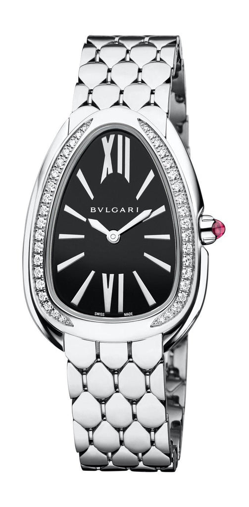 Bvlgari Serpenti Seduttori Diamonds Black Dial Silver Steel Strap Watch for Women - SERPENTI103449 Buy Now By Bvlgari
