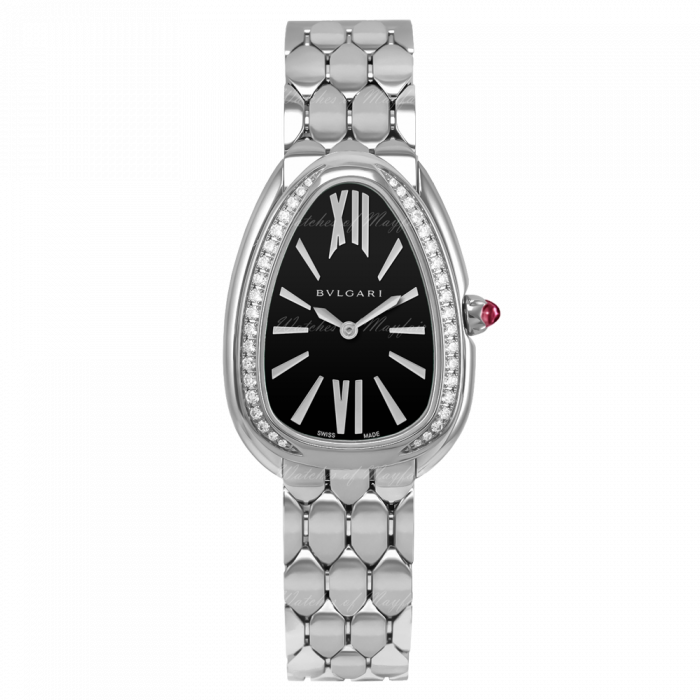 Bvlgari Serpenti Seduttori Diamonds Black Dial Silver Steel Strap Watch for Women - SERPENTI103449 Buy Now By Bvlgari