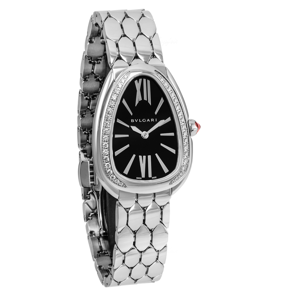 Bvlgari Serpenti Seduttori Diamonds Black Dial Silver Steel Strap Watch for Women - SERPENTI103449 Buy Now By Bvlgari