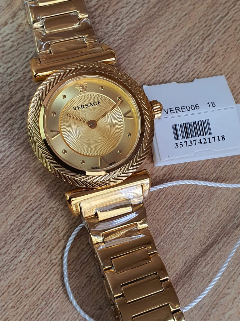 Versace V-Motif Gold Dial Gold Steel Strap Watch for Women - VERE00618 Buy Now By Versace