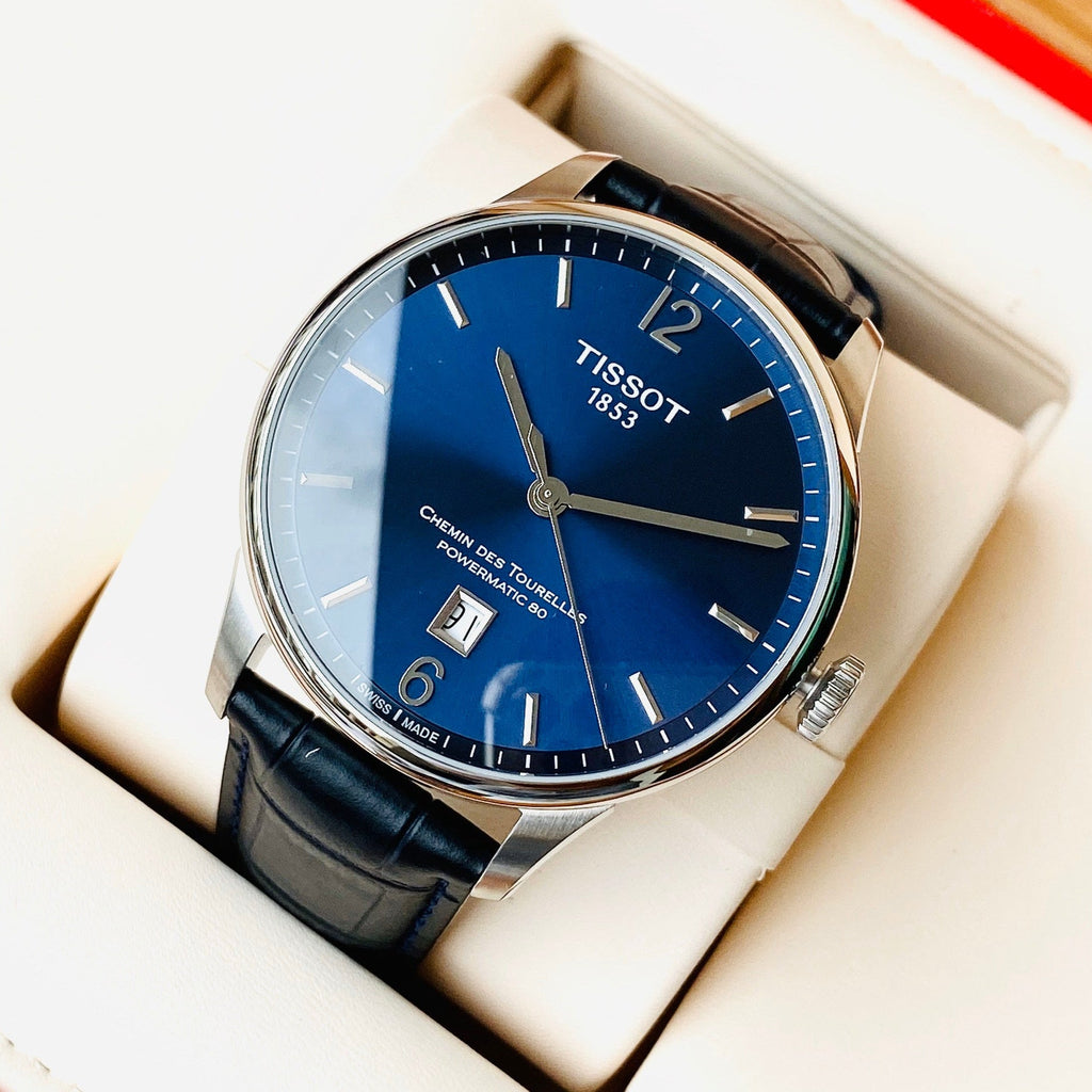 Tissot Chemin Des Tourelles Powermatic 80 Blue Dial Blue Leather Strap Watch for Men - T099.407.16.047.00 Buy Now By Tissot
