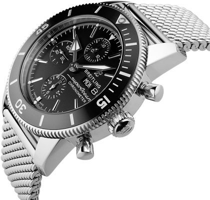 Breitling Superocean Heritage Chronograph 44 Black Dial Silver Mesh Bracelet Watch for Men - A13313121B1A1 Buy Now By Breitling