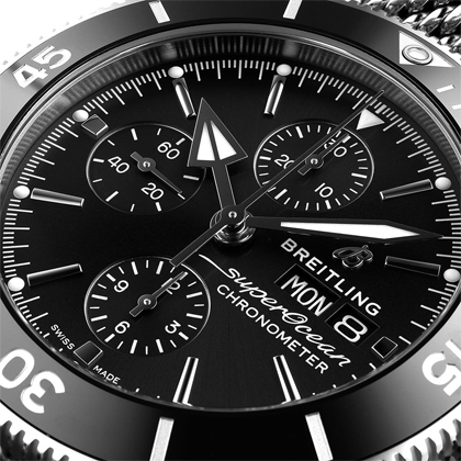 Breitling Superocean Heritage Chronograph 44 Black Dial Silver Mesh Bracelet Watch for Men - A13313121B1A1 Buy Now By Breitling
