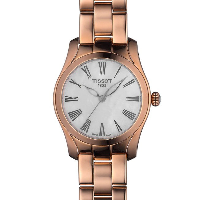 Tissot T Wave Mother of Pearl Dial Rose Gold Steel Strap Watch For Women - T112.210.33.113.00 Buy Now By Tissot
