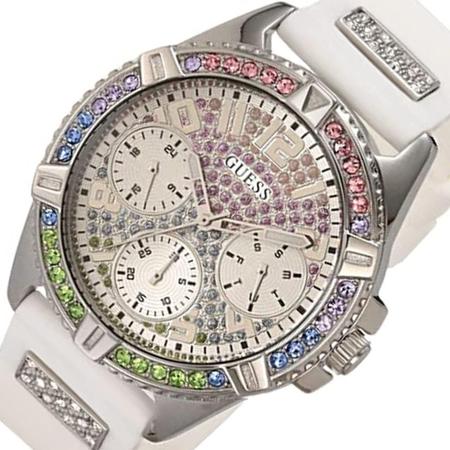 Guess Frontier Diamonds Silver Dial White Rubber Strap Watch for Women - GW0045L1 Buy Now By Guess