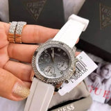 Guess Confetti Crystal Black Dial White Silicone Strap Watch For Women - W1098L1 Buy Now By Guess