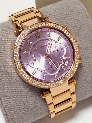 Michael Kors Parker Purple Dial Rose Gold Steel Strap Watch for Women - MK6169 Buy Now By Michael Kors