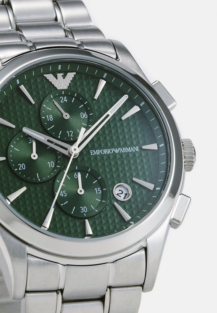 Emporio Armani Paolo Chronograph Green Dial Silver Steel Strap Watch For Men - AR11529 Buy Now By Emporio Armani
