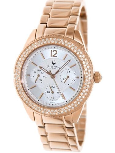 Bulova Crystal Silver Dial Rose Gold Steel Strap Watch for Women - 97N101 Buy Now By Bulova