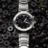 Emporio Armani Mario Chronograph Black Dial Silver Steel Strap Watch For Men - AR11241 Buy Now By Emporio Armani