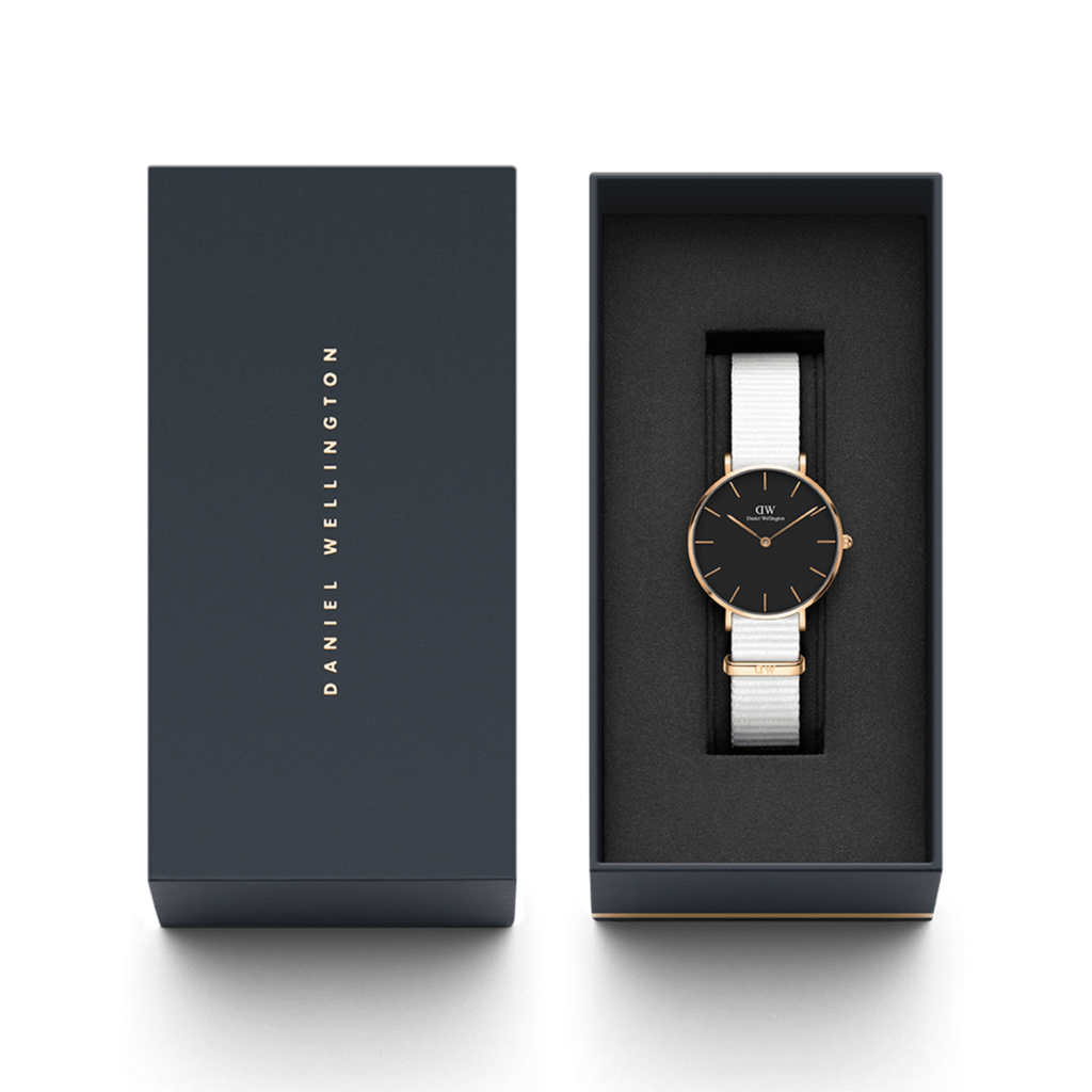Daniel Wellington Classic Petite Dover Black Dial White NATO Strap Watch For Women - DW001000314 Buy Now By Daniel Wellington