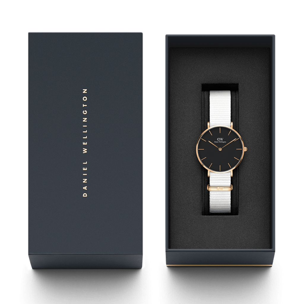 Daniel Wellington Classic Petite Dover Black Dial White NATO Strap Watch For Women - DW00100312 Buy Now By Daniel Wellington
