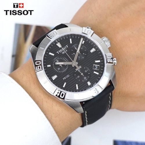 Tissot PR 100 Sport Quartz Chronograph Black Dial Black Leather Strap Watch For Men - T101.617.16.051.00 Buy Now By Tissot
