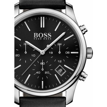Hugo Boss Time One Chronograph Black Dial Black Leather Strap Watch for Men - 1513430 Buy Now By Hugo Boss