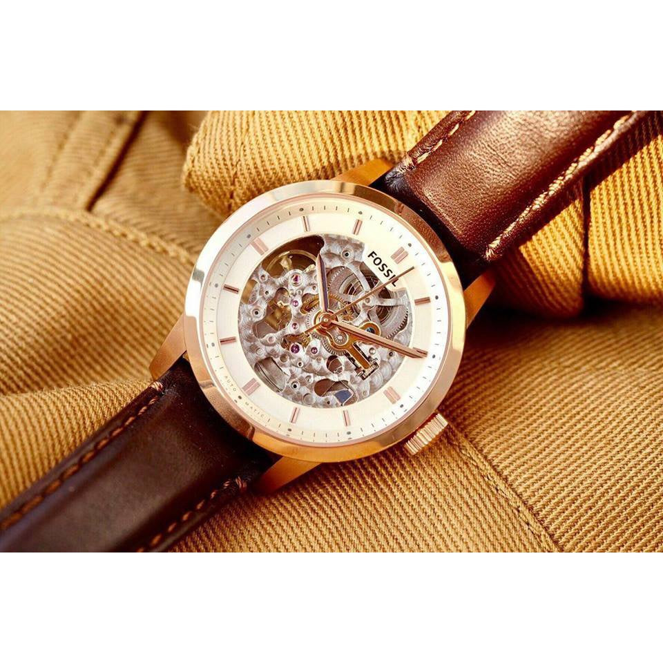 Fossil Townsman Automatic Skeleton White Dial Brown Leather Strap Watch for Men - ME3078 Buy Now By Fossil