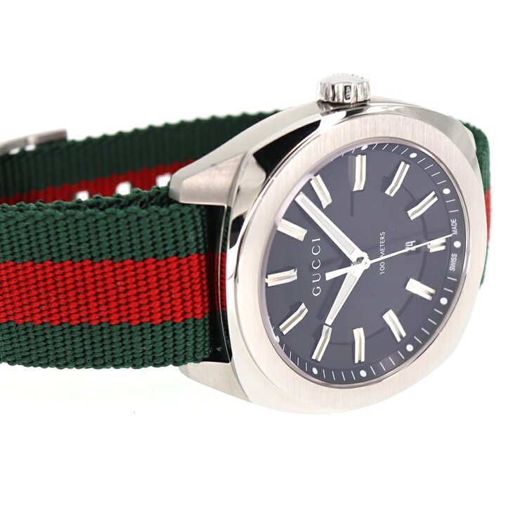 Gucci GG2570 Quartz Black Dial Green & Red Nylon Strap Watch For Men - YA142305 Buy Now By Gucci