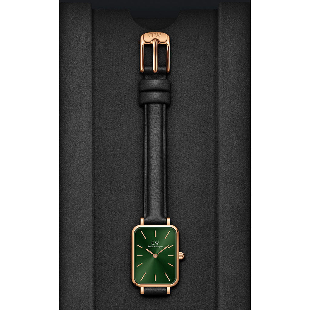 Daniel Wellington Quadro Pressed Melrose Emerald Green Dial Black Leather Strap Watch For Women - DW00100446 Buy Now By Daniel Wellington