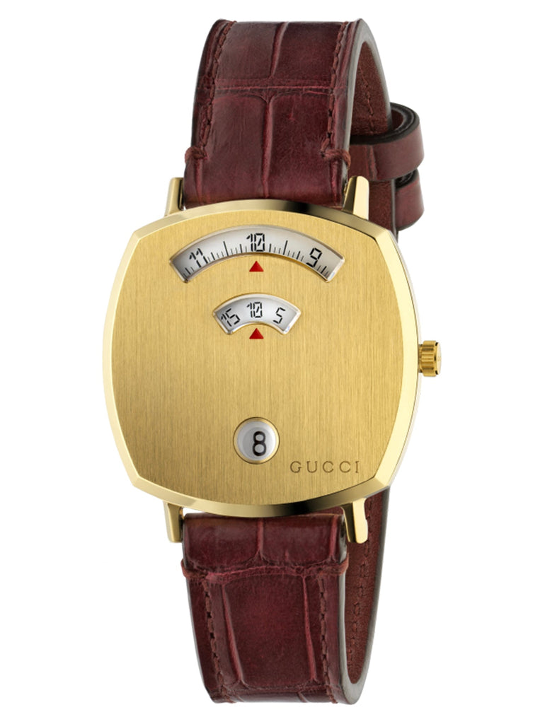 Gucci Grip Quartz Gold Dial Maroon Leather Strap Watch For Women - YA157402 Buy Now By Gucci