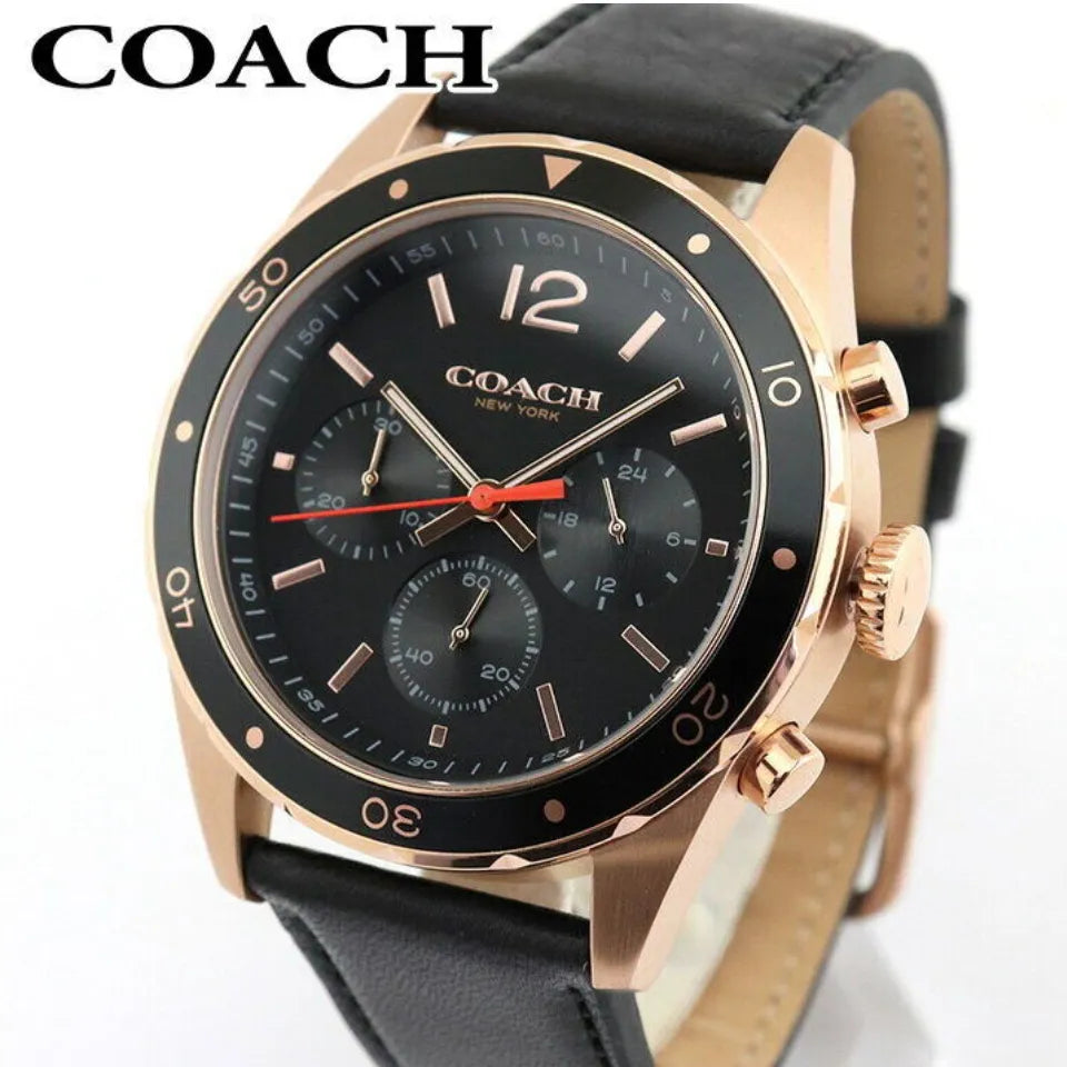 Coach Sullivan Chronograph Black Dial Black Leather Strap Watch for Men - 14602087 Buy Now By Coach
