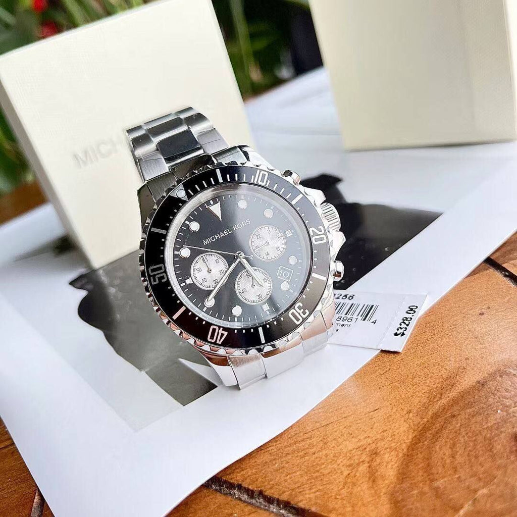 Michael Kors Everest Chronograph Black Dial Silver Steel Strap Watch For Men - MK8256 Buy Now By Michael Kors