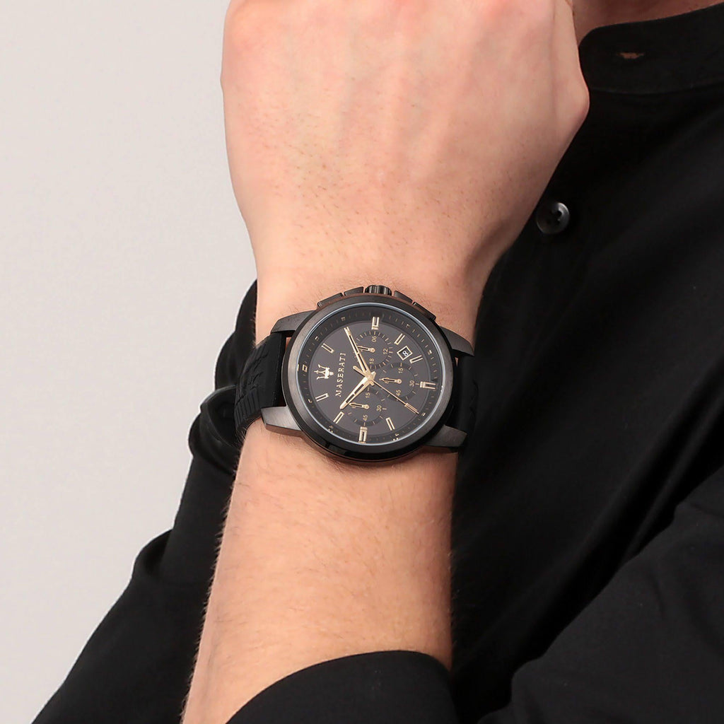 Maserati Successo Black Dial Black Rubber Strap Watch For Men - R8871621011 Buy Now By Maserati