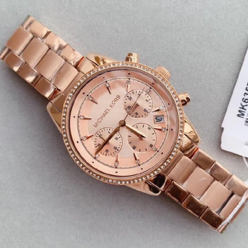 Michael Kors Ritz Chronograph Rose Gold Dial Rose Gold Steel Strap Watch for Women - MK6357 Buy Now By Michael Kors