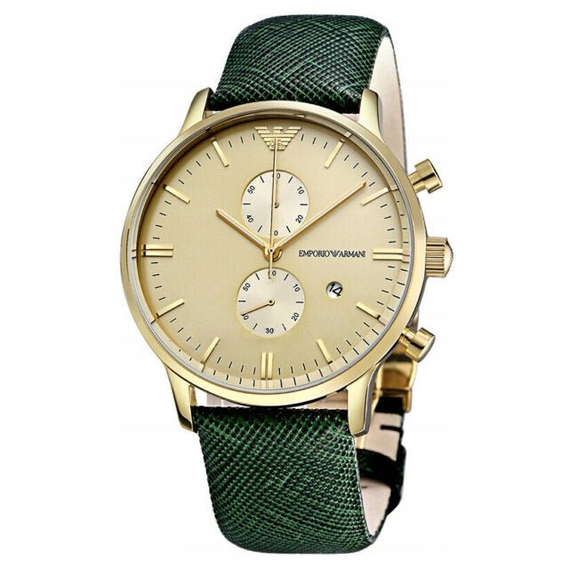 Emporio Armani Chronograph Champagne Dial Green Leather Strap Watch For Men - AR1722 Buy Now By Emporio Armani