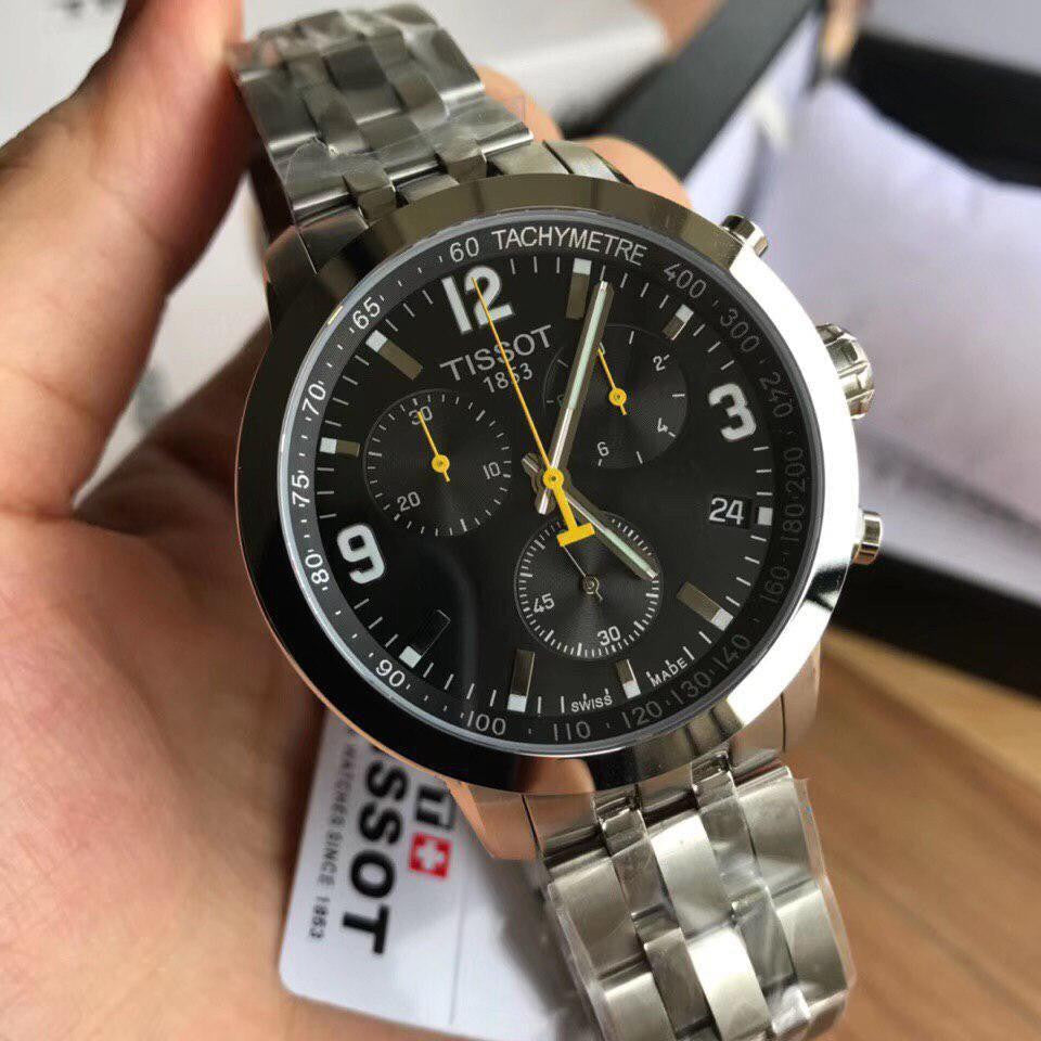 Tissot PRC 200 Chronograph Black Dial Silver Steel Strap Watch For Men - T055.417.11.057.00 Buy Now By Tissot