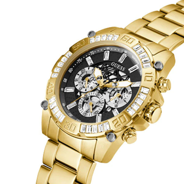 Guess Trophy Diamonds Black Dial Gold Steel Strap Watch for Men - GW0390G2 Buy Now By Guess