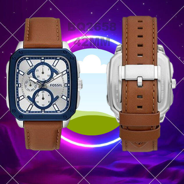 Fossil Inscription Multifunction Silver Dial Brown Leather Strap Watch for Men - BQ2658 Buy Now By Fossil