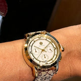 Tory Burch The Tory Chronograph White Dial Maroon Jacquard Strap Watch for Women - TBW1051 Buy Now By Tory Burch