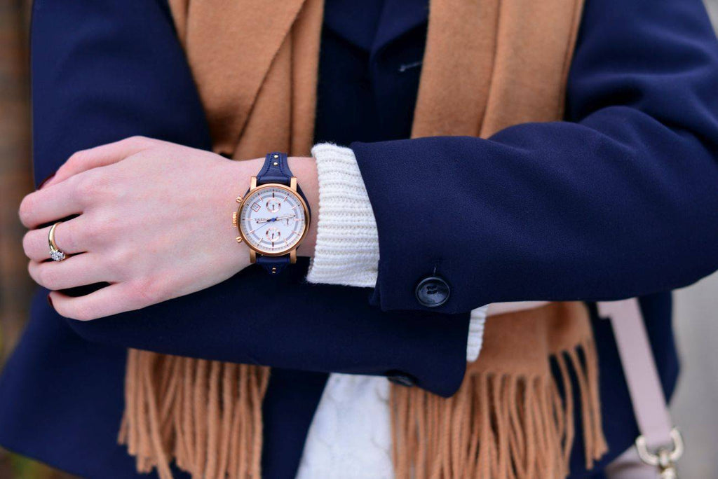 Fossil Original Boyfriend Chronograph White Dial Navy Blue Leather Strap Watch for Women - ES3838 Buy Now By Fossil