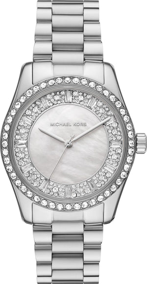 Michael Kors Lexington Lux Three Hand Mother of Pearl Silver Dial Silver Steel Strap Watch for Women - MK7445 Buy Now By Michael Kors