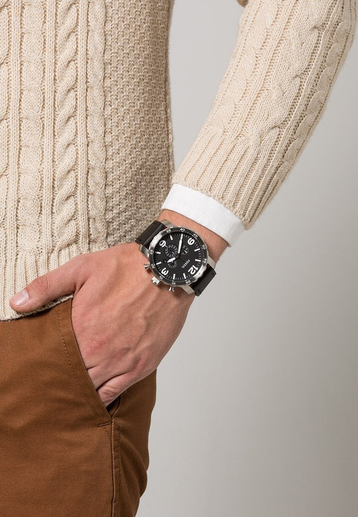 Fossil Nate Chronograph Black Dial Black Leather Strap Watch for Men - JR1436 Buy Now By Fossil