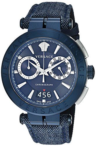 Versace Aion Chronograph Blue Dial Blue Leather Strap Watch for Men - VBR070017 Buy Now By Versace