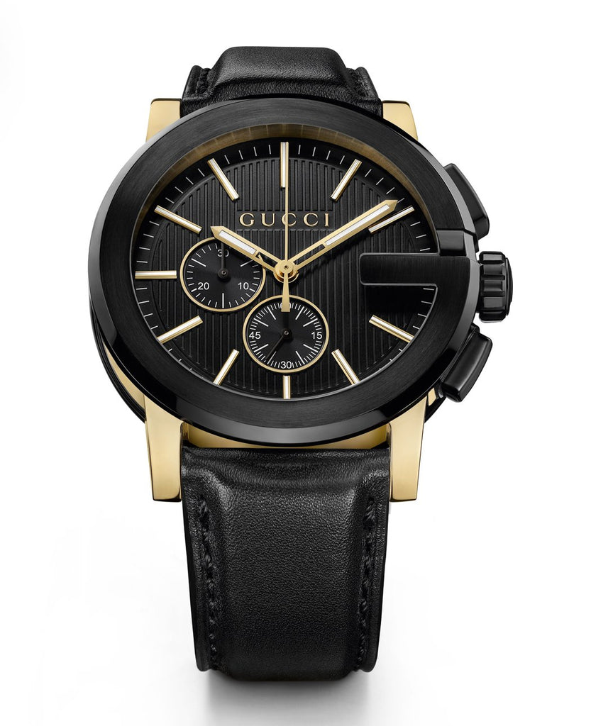 Gucci G Chrono Black Dial Black Leather Strap Watch For Men - YA101203 Buy Now By Gucci