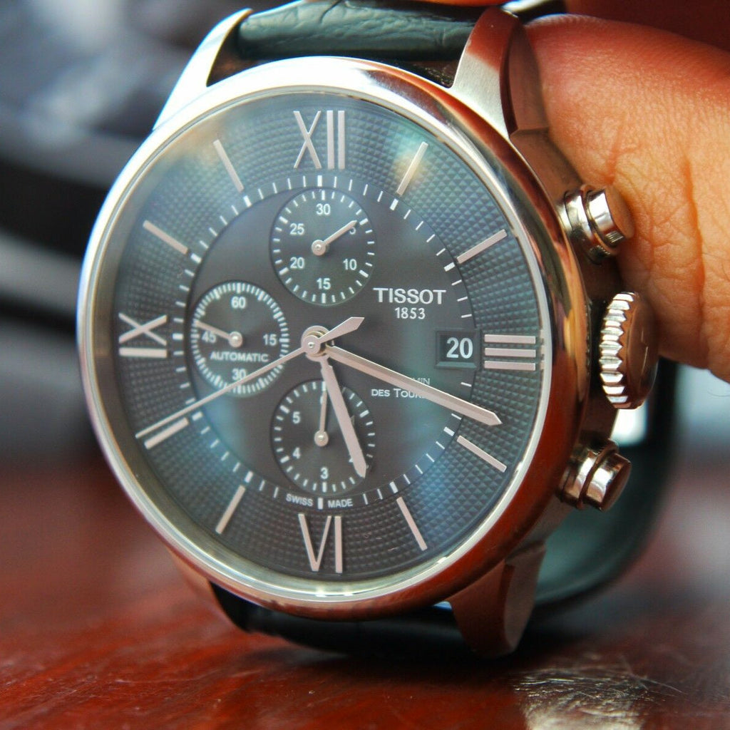 Tissot T Classic Chemin Des Tourelles Chronograph Black Dial Black Leather Strap Watch For Men - T099.427.16.058.00 Buy Now By Tissot