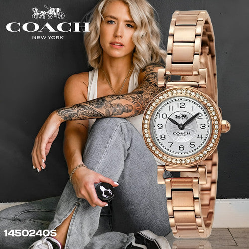 Coach Madison Crystals White Dial Rose Gold Steel Strap Watch For Women - 14502405 Buy Now By Coach