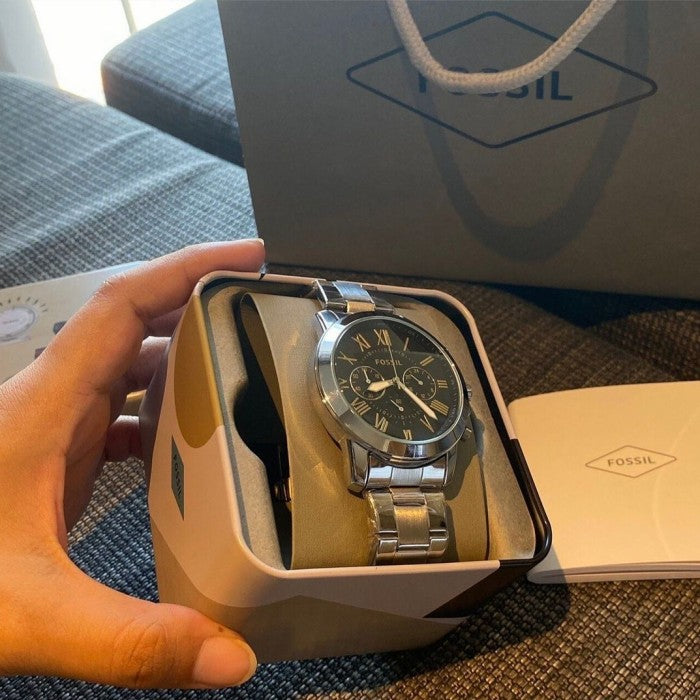 Fossil Grant Chronograph Black Dial Silver Steel Strap Watch for Men - FS4994 Buy Now By Fossil