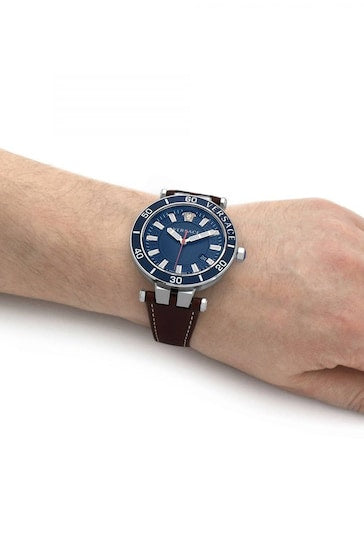 Versace Greca Sport Analog Blue Dial Brown Leather Strap Watch For Men - VEZ300121 Buy Now By Versace