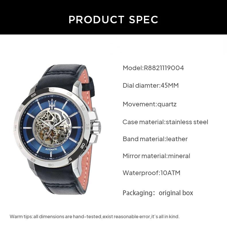 Maserati Ingegno Automatic Blue Skeleton Dial Black Leather Strap Watch For Men - R8821119004 Buy Now By Maserati