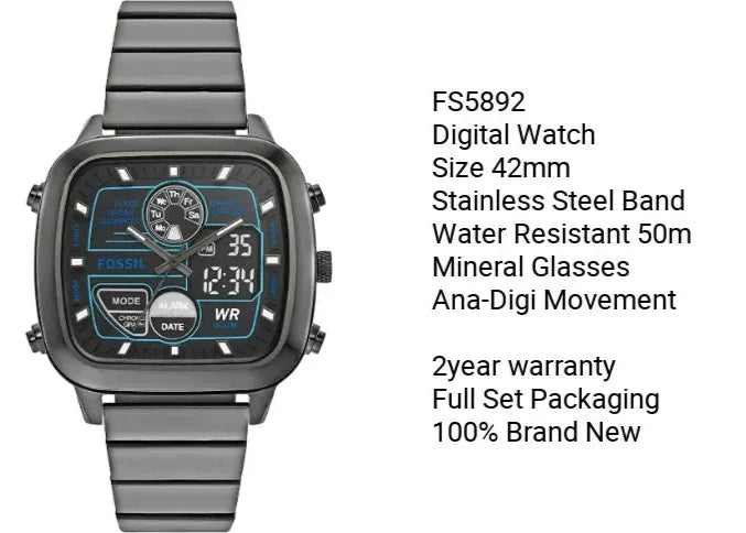 Fossil Retro Analog-Digital Black Dial Grey Steel Strap Watch for Men - FS5892 Buy Now By Fossil